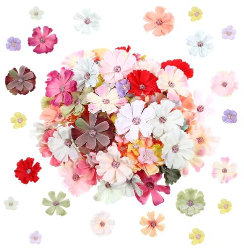 Mini konstgjorda blommor huvuden för dekoration, 150 stycken flerfärgade små tyg siden falska rosor tusensköna pioner vilda blommor girlang för hem bröllop hår mössa klänningar gör-det-själv hantverk
