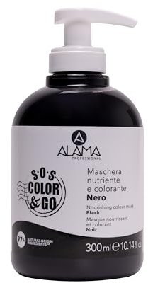 A ALAMA Professional Alama Professional S.O.S Color&Go Maschera Colorata Nera, Nutriente, Ravvivante, Riflessante e Tonalizzante per Capelli Naturali, Colorati e Con Mèches, 300 ml