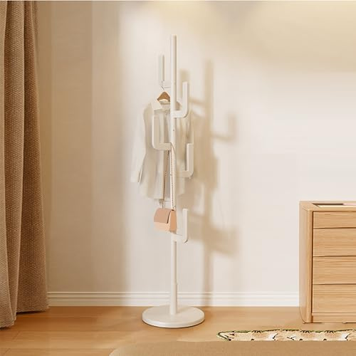 GUEIFD Appendiabiti A Forma di Cactus in Legno Massello, Appendiabiti Indipendente con 6 Ganci A L per Abiti, Cappelli, Attaccapanni da Terra per Camera da Letto, Ingresso(180cm/70.8inch, White)