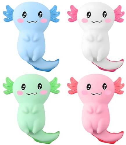 4 Giocattoli Antistress Axolotl Squeeze - Sollievo Dallo Stress e Relax, Squishy Giocattolo Antistress Axolotl, Giocattoli da Spremere, Giocattoli Fidget (verde, blu, rosa, bianco) per Bambini Adulti