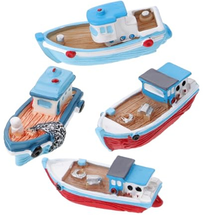 SOPOTUTU 4Piezas Barcos Miniatura De Pesca En Resina Modelo Barco DIY Artesanía Hogar Mesa DecoracióN para DecoracióN De Escritorio Y Micro Paisaje DIY Adornos De Pesca