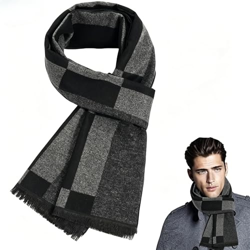LSYZHX Mens Warm Scarf Winter, Tartan Scarf for Men,Autumn Checkered Long Neckwear for Gentleman Windproof (Black)
