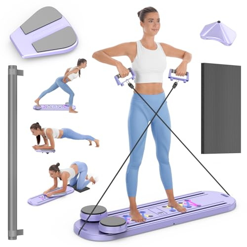 Pilates Board, Foldable Pilates Reformer Set 7 in 1 Multi-Purpose pilates equipment for Women Full Body Workouts at Home, Rayspace Portable Ab Core Trainer, Exercise Board with Timer & Resistance Band