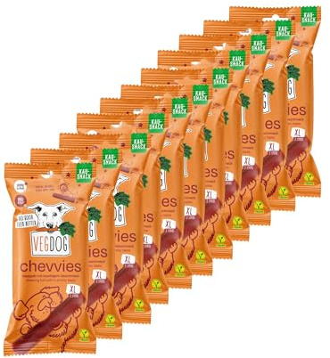 VEGDOG Chevvies XL - Palillo para masticar hipoalergénico para perros (11 x 200 g) | Diversión masticable baja en grasa con aroma a humo natural | aperitivo masticable para personas alérgicas con