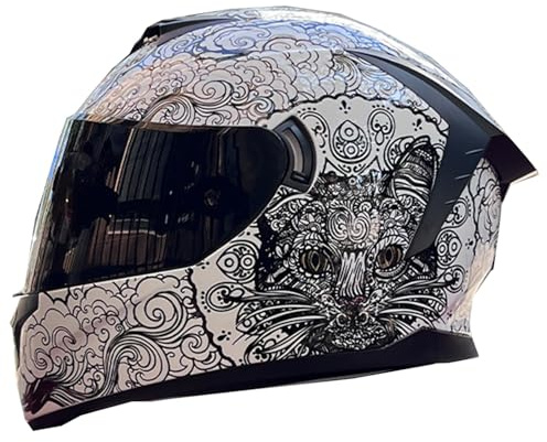 Casco Moto Integrali Per Adulti Caschi Integrale Retrò Omologato DOTECE Con Doppia Visiera Calotta Leggera In ABS Per Adulti Uomini Donne Per Strada Scooter Integrato M,S:55-56CM