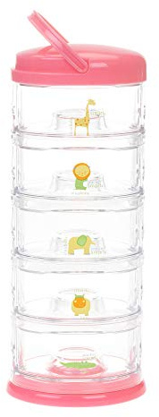 Innobaby Packin' Smart Stackable and Portable Storage System for Formula, Baby Snacks and More. Set of 5 Stackable Containers in Strawberry Sorbet. BPA Free.