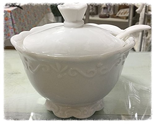 Chic Antique Zuckertopf Provence Zuckerdose mit Löffel weiß Landhausstil Shabby