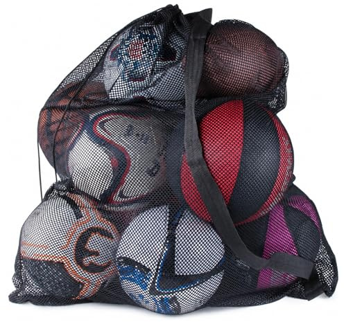 Super Z Outlet Sports Ball Bag Drawstring Mesh - Extra Large Professional Equipment with Shoulder Strap Black (30 x 40 Inches)