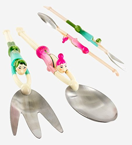 Pylones, posate da insalata, rosa e turchese