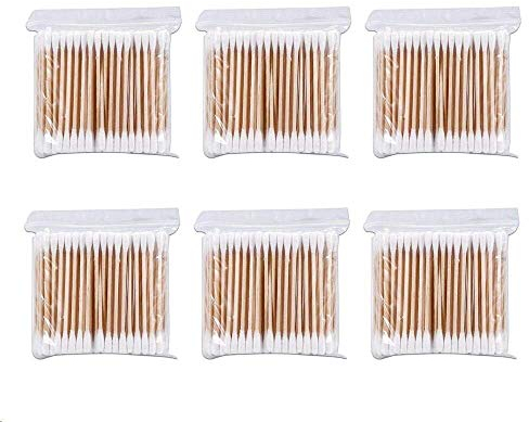 Coton Tiges 6 Paquets 600 Pièces Bourgeons de Coton en Bambou pour Outil de Nettoyage pour Soins de Nettoyage des Oreilles Soin des Blessures Outil Cosmétique Biodégradables Double Tête