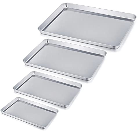 Homikit Rostfritt stål bakplåt kakform 4-pack, olika storlekar | Rektangulär fettpanna, servering för bakning stekning, giftfri och hälsosam, diskmaskinssäker, 4 olika storlekar