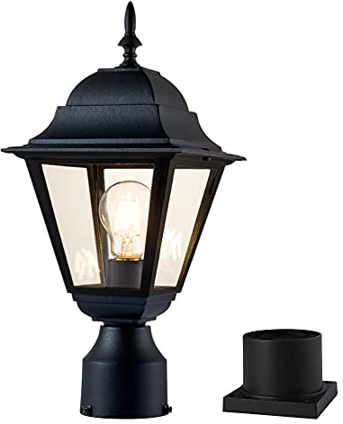 Windben Outdoor Post Light,Waterproof Cast Aluminium Lamp Post Light Fixture,Post Lantern with Pier Mount Base,Matte Black,16.5in,Suitable for Garden,Yard,Driveway,etc