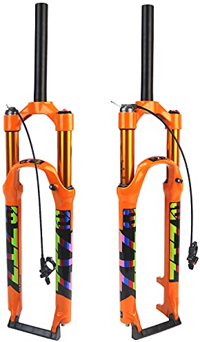 splumzer【UK STOCK Mountain Front Fork, MTB Air Suspension Fork, Air Pressure Shock Absorber Fork Bicycle Accessories Aluminum Alloy + Magnesium Alloy 26/27.5/29 (Remote Lockout 27.5 Inches)