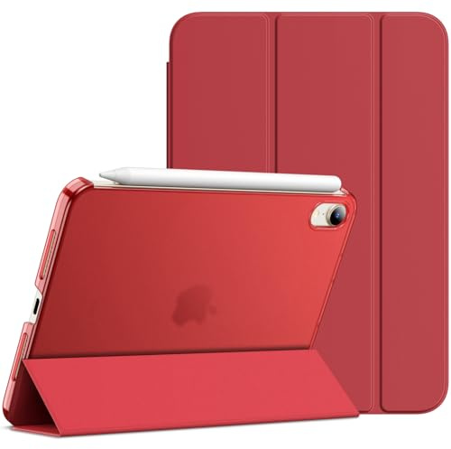 JETech Funda para iPad Mini (A17 Pro, 2024 Modelo, 7.ª Generación) / Mini 6 (2021 Modelo, 6.ª Generación), Soporte Delgado con Respaldo Rígido Carcasa con Auto-Sueño/Estela (Rojo)