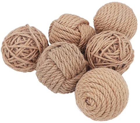 Pack of 6 Orbs Decorative Balls 2.8 Assorted Jute Rope Spheres Orbs Rustic Decorative Balls for Centerpiece Bowl Fillers Farmehouse, Vase Tray Filler, Home Tabletop Décor, Housewarming Gift (Brown)