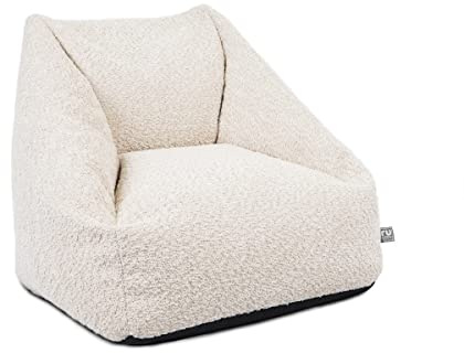 rucomfy Kids Boucle Bean Bag Armchair - Pre-Filled Neutral Toddler Chair for Modern Bedroom and Nursery Decor - 50x46x48cm - Oat
