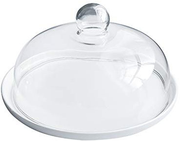 ZEELYDE Cloche Alimentaire/Aliments Tente,Plateaux d'assiettes à gâteaux Blancs avec Couvercle en dôme en Verre Anti-poussière, boîte de Rangement des Aliments gâteau et Fromage dôme Salade dôme pai