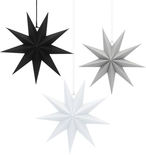 Capaneus 3 Pezzi Stelle di Carta da Appendere, 30 cm, Decorazione Natale Stella di Carta, 3D Paper Star Appendere per Natale, Matrimoni, Compleanni