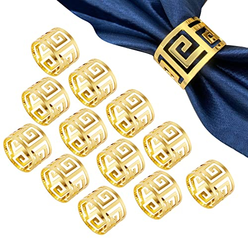 Keilend Gold Napkin Rings Set 12pcs, Metal Napkin Ring Holder for Table Decoration, Dinning Napkin Rings for Wedding, Party, Birthday, Family Gatherings,