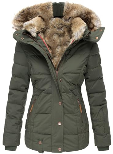 Chaqueta fina y cálida con capucha para mujer, chaqueta de invierno cálida y ligera, abrigo grueso de plumón y chaqueta al aire libre, Verde militar., XL