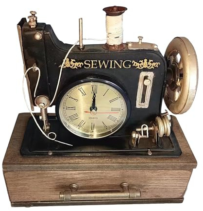YCHTEWY-Retro Sewing Machine Style Desk Clock with Wooden Case - Manual Sewing Machine Vintage for Home Decor