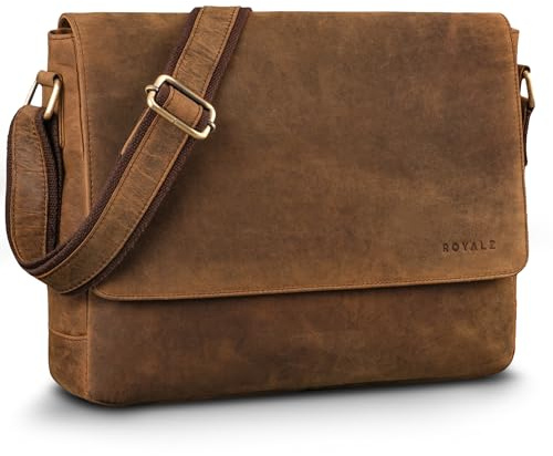 ROYALZ San Diego Borsa Porta PC Uomo Pelle 13.3-14 Pollici - Ventiquattrore a Tracolla in Vera Pelle Vintage - Messenger Bag Lavoro Università Business Ufficio