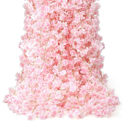 AWARDSEN 6PC 35.4FT Cherry Blossom Flowers Garland for Spring Decoration Artificial Pink Flower Garland Silk Sakura Vines Hanging for Wedding Party Valentine Japanese Home Decor