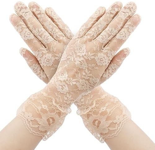 baizhong handskar kvinnor, spetshandskar, vita handskar, vita handskar maskeradklänning, damhandskar, vita spetshandskar, UV-skyddshandskar, spetshandskar för kvinnor, körhandskar för kvinnor, BEIgE,