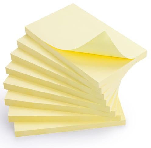 OWLKELA 800pcs Sticky Notes, 75x126mm, Yellow, 8 Pads | Self Adhesive Sticky Notes, Page Markers for Marking and Highlighting Pages, Office, School & Home