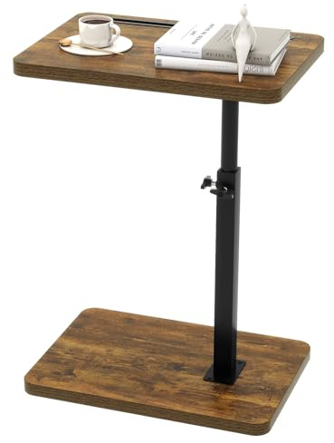 IBUYKE Mesa Auxiliar en Forma de C, Mesa Auxiliar giratoria de 360° en Altura Ajustable para Espacios pequeños, con Ranura para teléfono y Tableta, Mesa de café para sofá/Cama, Marrón TVT003H