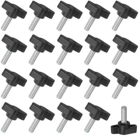 M METERXITY 20 Pcs Vis à Oreilles, M6x16mm Boutons à Ailettes en T, Bouton de Serrage à Vis Poignée T en Plastique pour Travail du Bois/Machines, Vis à Oreilles à Filetage Métrique [Noir]