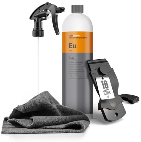 Koch Chemie Eulex Kit de détachant de colle 1 l + tête de pulvérisation + chiffon microfibre + grattoir en plastique Nuke Guys avec 10 lames interchangeables - Élimination efficace des résidus de