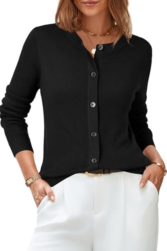 Arach&Cloz Women's Cardigan Sweaters Business Casual Tops Black M