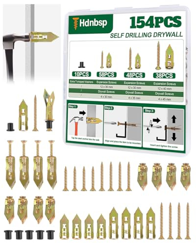 Hdnbsp 154Pcs Self Drilling Drywall Anchors with Screws Kit, 3 Sizes Metal Expansion Anchors for Drywall, Zinc Plated Sheetrock Wall Anchors No Drill for Pictures, Shelves, Mirrors, Hooks, Wall Decor