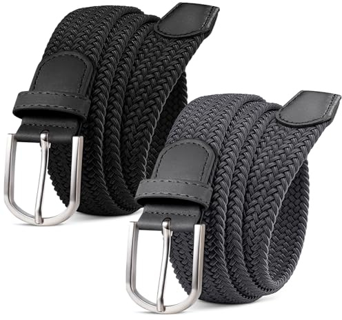 MATLAB Pack de 2 Cinturones Elásticos Trenzados Unisex sin Agujeros, Ajustables y Cómodos para Hombre y Mujer, 3,3 cm de ancho