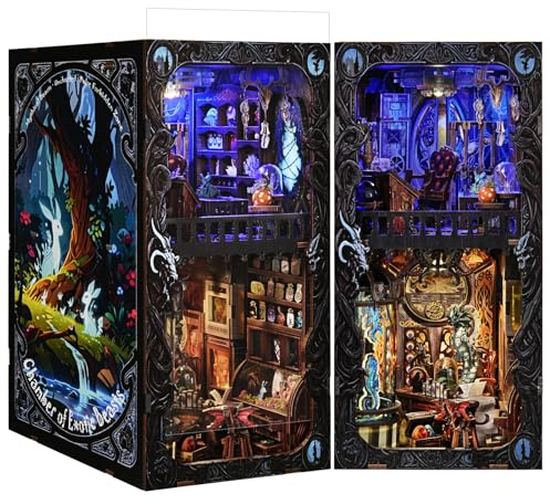 ETKVR Book Nook Kit, Creative Book Nook Building Kit for Adults - 3D Wooden Puzzle Bookends and Bookshelf Insert, Detailed Miniature Dollhouse for Unique Home Decor - Magiska Varelser Odjur