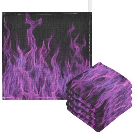 JHKKU Purple Flames Baby Washcloths Newborn Muslin Burp Cloths 3 Pack Soft Cotton Baby Face Bath Towel Drool Bibs for Infants, Girls and Boys 11.8 x 11.8 Inch