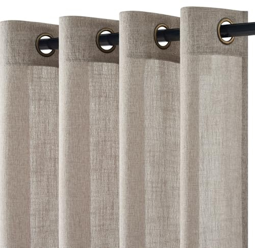 Topfinel Cortinas Lino Dormitorio Cortas Translúcido con Ojales 160x140cm (HxL) 2PCS, Cortinas Salon Modernas para Cocina Comedor Habitacion, Curtains for Living Room