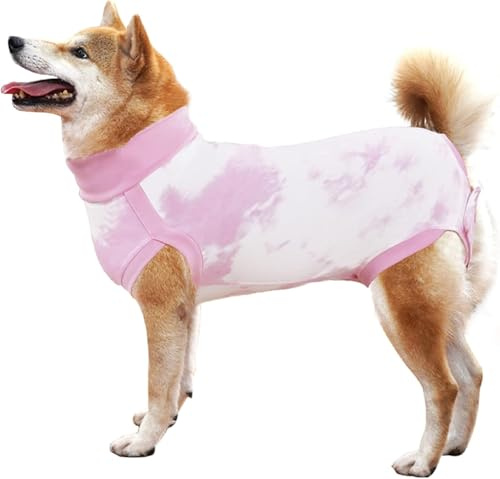 Vestito per Cane, Tie-Dye Rosa e Bianco, Body Post-Operatorio, Tutina Protettiva per Cani TAGLIA S