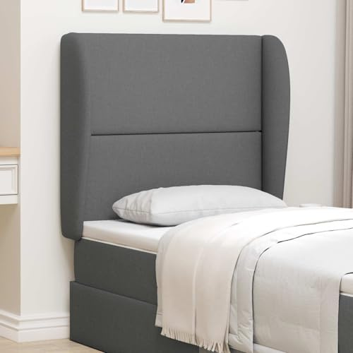 LoogCape Huvudgavel öra mörkgrå 80 x 23 x 6 cm tyg vadderat med skum och plywoodram, väggkudde som ryggstöd och dekoration för sovrum, resårsäng, gästsäng