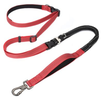 Hellery Laisse Mains Libres Réglable Laisse Bandoulière Réfléchissante pour Propriétaires Chiens, Joggeurs, Rouge, Largeur 2.5cm, Longueur 145-240cm