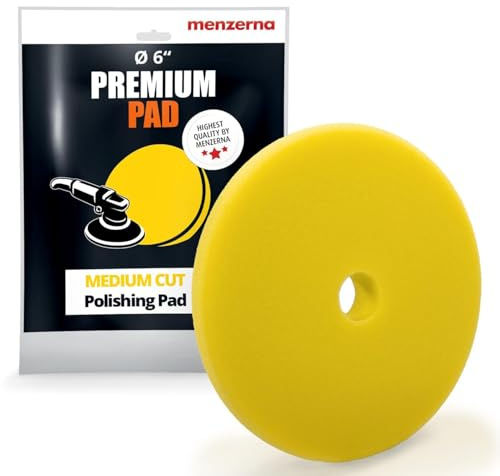 menzerna 6 Inch Polishing Pad Medium Cut for Medium Fine Polishing I Body Repair & Detailing Pads with Safety Edge & Velcro Attachment I Washable & Long Lasting I with Hole for Anti Heat Build-Up