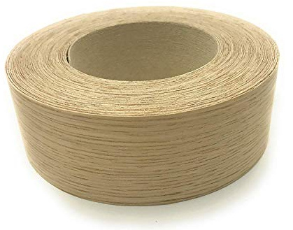 Edge Supply White Oak 1-1/2 X 25' Roll Preglued, Wood Veneer Edgebanding, Flexible Wood Tape, Easy Application Iron On with Hot Melt Adhesive. Smooth Sanded Finish. Made in USA.