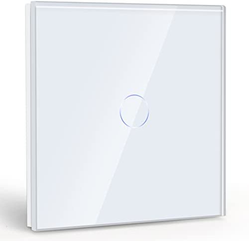 BSEED Touch Light Switch, Tempered Glass Panel with LED Indicator, 1 Gang 1 Way Touch Switch White, No Neutral Wire