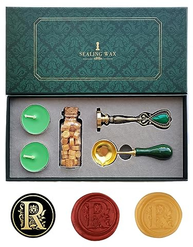 Fancy Letters R Wax Seal Stamp Set, AMTOL European style Wax Seal Stamp Kit Gift Box Set, Vintage Personalized Sealing Stamp for Letter Cards Invitations (R)