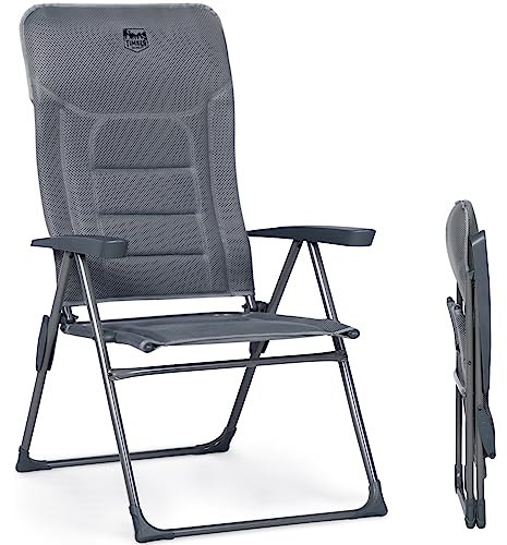 TIMBER RIDGE Campingstuhl Faltbar mit Hoher Lehne Klappstuhl Luxus Gepolsterter Balkonstuhl mit 7 Positionen, Verstellbarer Gartenstuhl für Camp, Garten, Balkon Belastbar 150 KG Grau