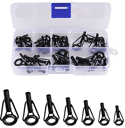 AIEX 35 Stück Angelrute, Edelstahl, Reparatur-Set Angelrute mit Trennbox aus Kunststoff, Reparatur Ringe für Angelrute für Salzwasser und Süßwasser (schwarz)