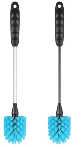 KHOIMIA Flaschenbürste mit langem Griff, 38,1 cm, Edelstahl-Flaschenreinigerbürste mit blauen Nylonborsten, Reinigungsbürste für Wasserflaschen, 2 Stück