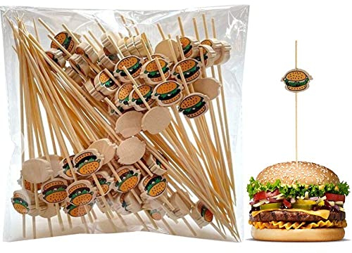 Fituenly Cócteles De Hamburguesas De 100 Recuentos, Brochetas De Hamburguesas De Madera Hechas a Mano con Adornos De Hamburgues