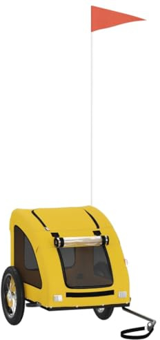 'vidaXL Pet Bike Trailer in Vibrant Yellow - Made from Durable Iron and Oxford Fabric with Safety Reflectors and Flag, also ideal for Carrying Groceries and Camping Gear